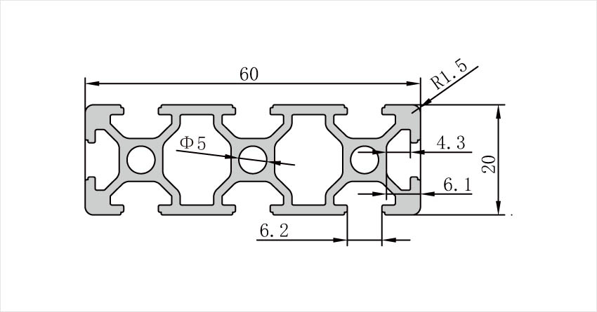 2060工業鋁型材CAD三維模型參數 2060工業鋁型材CAD三維模型參數