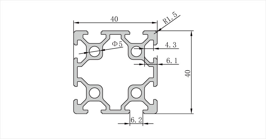 4040工業鋁型材CAD三維模型參數(雙槽) 4040工業鋁型材CAD三維模型參數(雙槽)