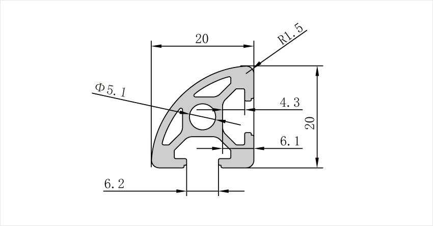 2020R工業鋁型材二維圖形參數 2020R工業鋁型材二維圖形參數