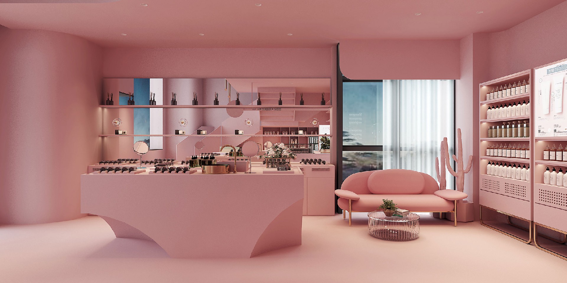 鄭州美妝店設(shè)計-美妝店鋪裝修設(shè)計效果圖