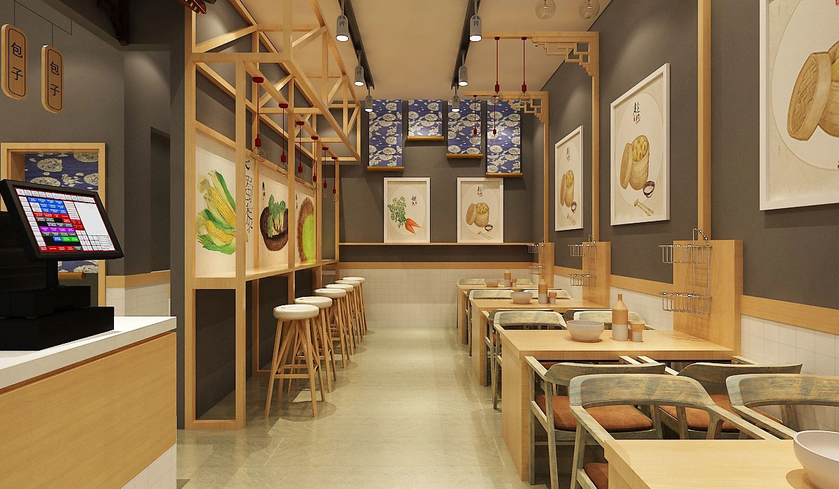 68平米新中式小籠包店鋪裝修設(shè)計(jì)效果圖