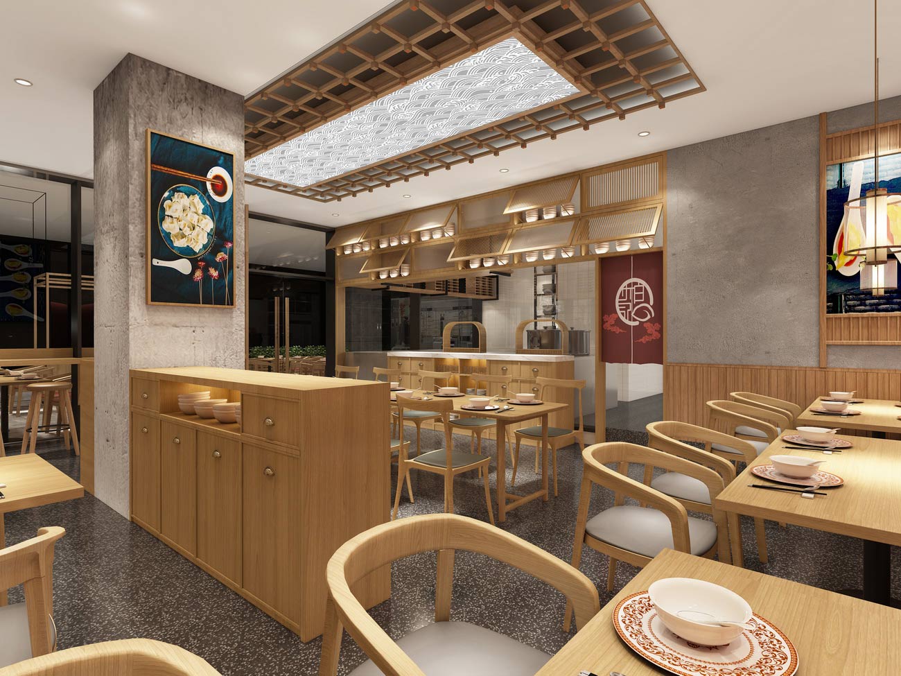 150平米鄭州水餃店面裝修設(shè)計效果圖