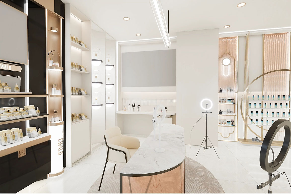 90平米鄭州化妝品店直播間設(shè)計(jì)效果圖