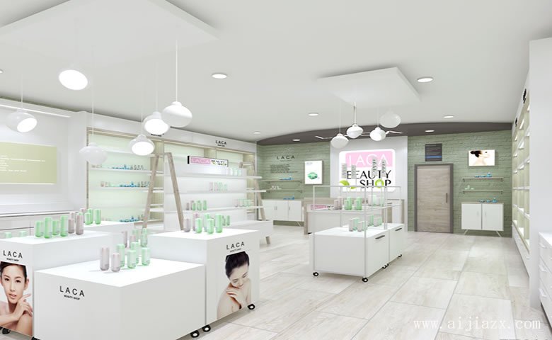 白色簡(jiǎn)約化妝品專賣店鋪裝修效果圖