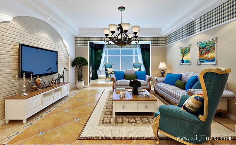 美式田園風(fēng)格兩居室裝修效果圖