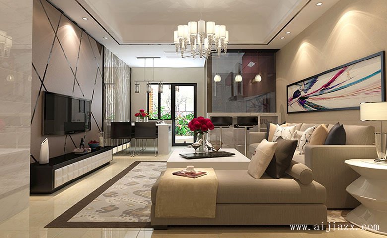 素凈簡約的現(xiàn)代風(fēng)格大戶型客廳裝修效果圖