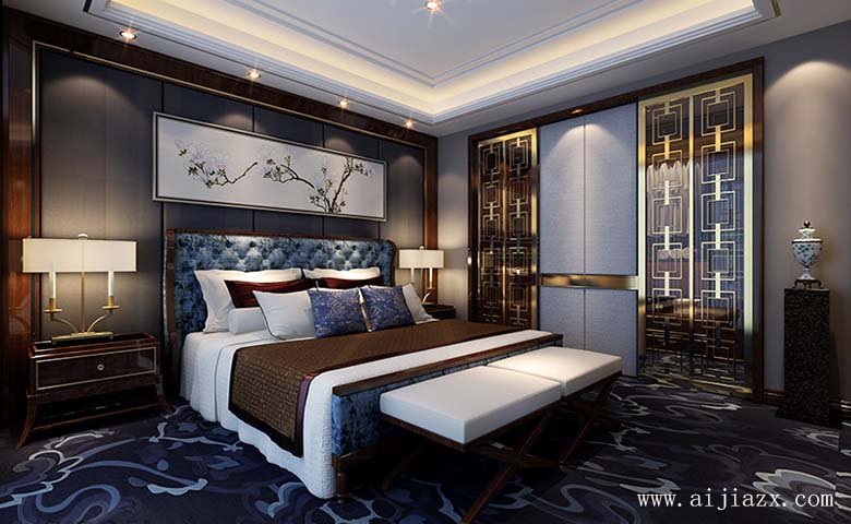 藍色格調(diào)的混搭風格大戶型臥室裝修效果圖