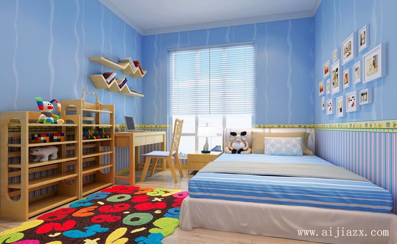 藍白色的現(xiàn)代簡約風(fēng)格大戶型兒童房裝修效果圖
