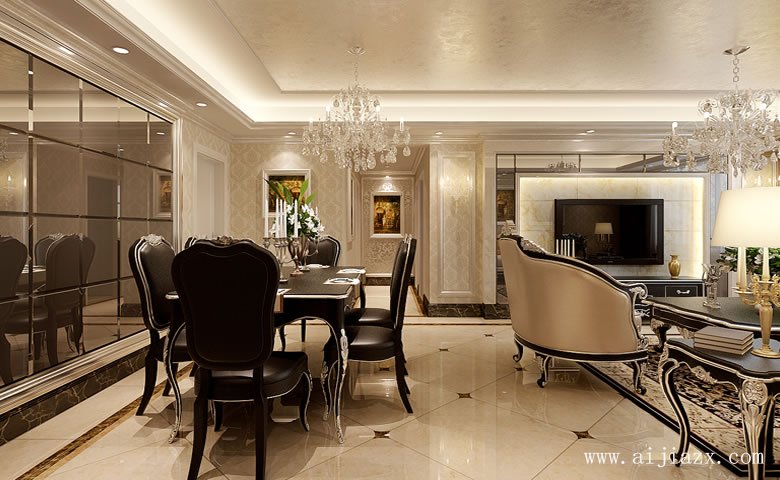 120平米低調(diào)奢華的簡(jiǎn)約歐式風(fēng)格三居室餐廳裝修效果圖